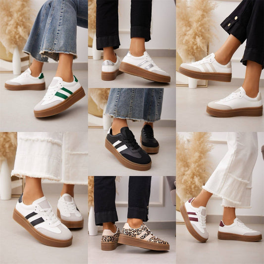 WOMEN'S ROUND TOE DOUBLE STRIPED GUM THICK SOLE SNEAKERS
