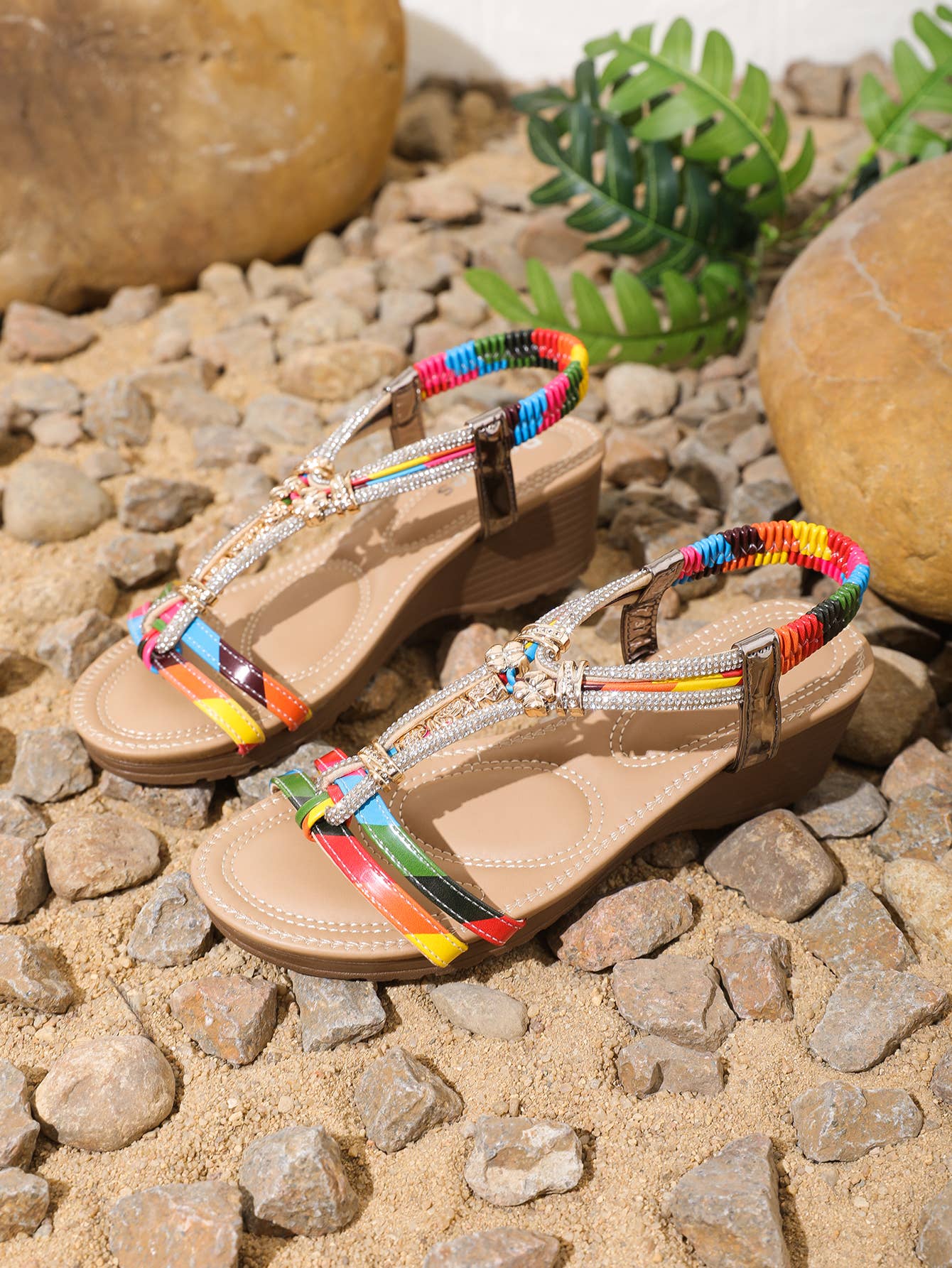 Ladies Wedged Sandal with Full Diamante Straps