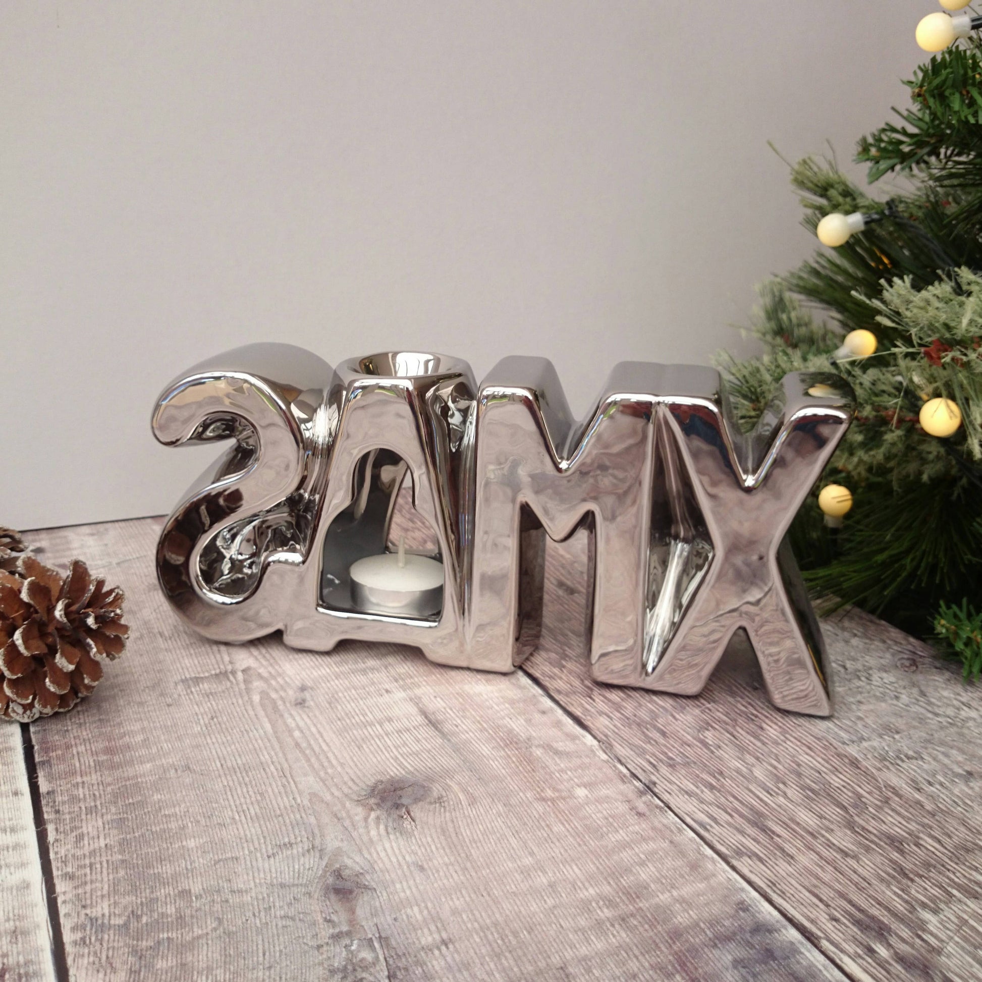 OB70141C XMAS Ceramic Wax Melter 25cm - Silver