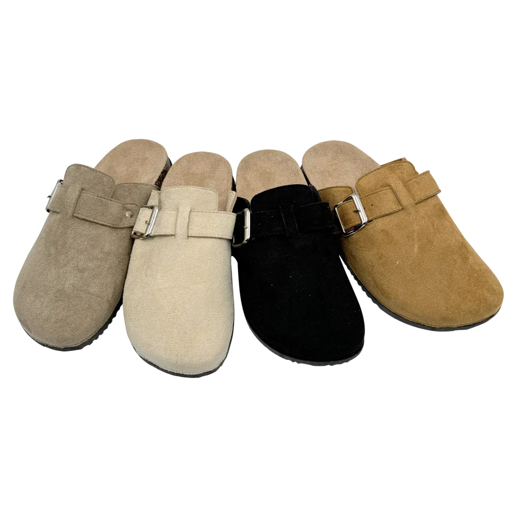 Classic Suede Buckle Slip-On Clogs 8911