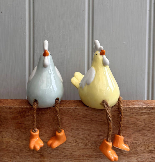 2asst Porcelain Chickens with Dangley Legs 17cm