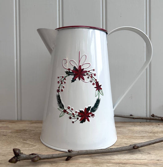 AM60214 - Festive Wreath Embossed Vintage Zinc Jug 20cm