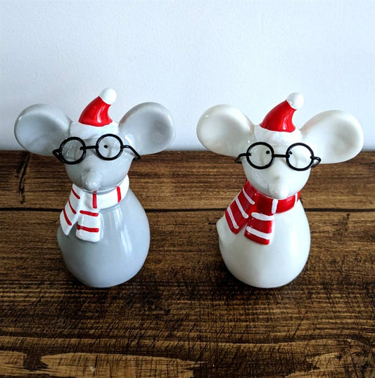 2asst Medium Ceramic Mouse with Glasses 11cm