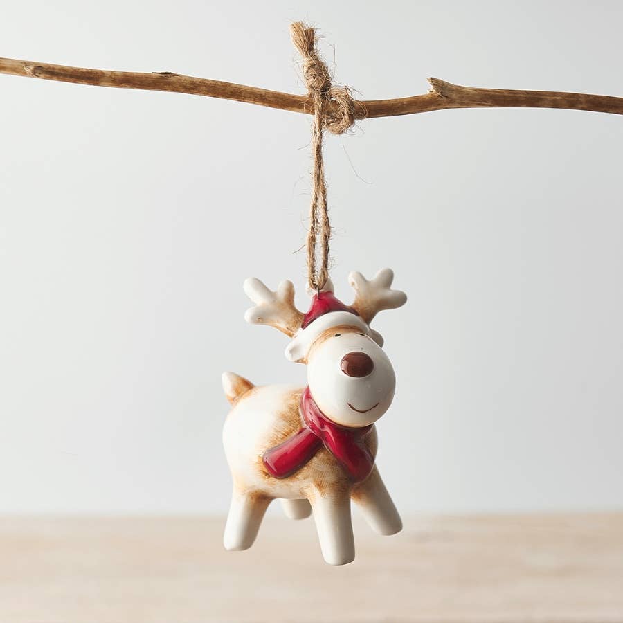Hanging Red Scarf Reindeer, 8cm