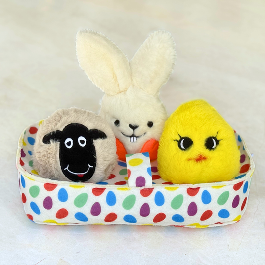 WufWuf Spring Basket: Lamb, Bunny, Chick - Hide&Seek Dog Toy