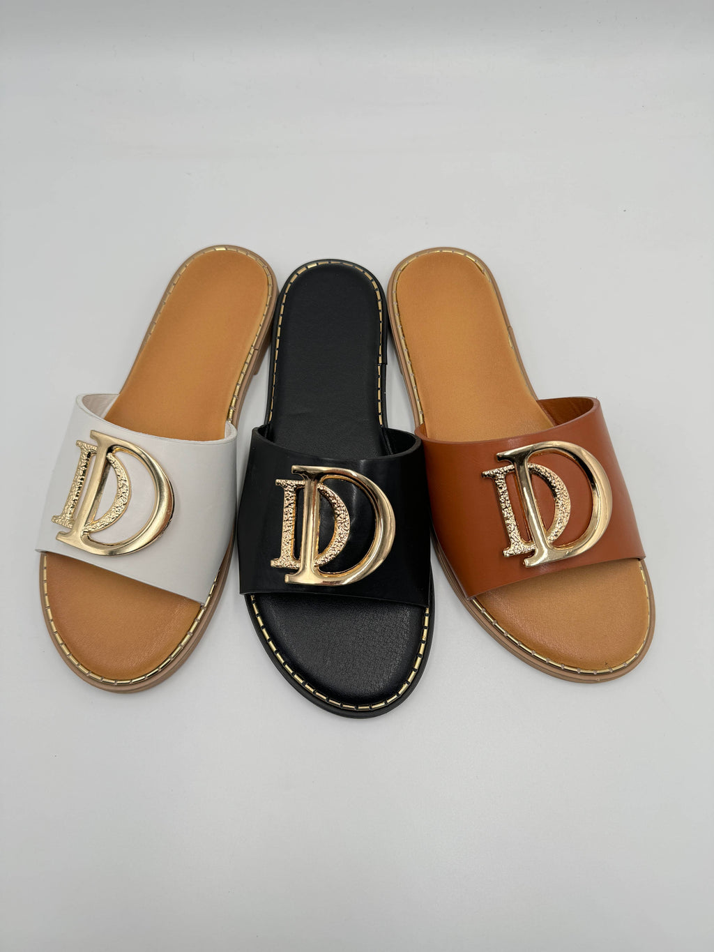 Classic PU Leather Chic Metallic Slip-On Sliders