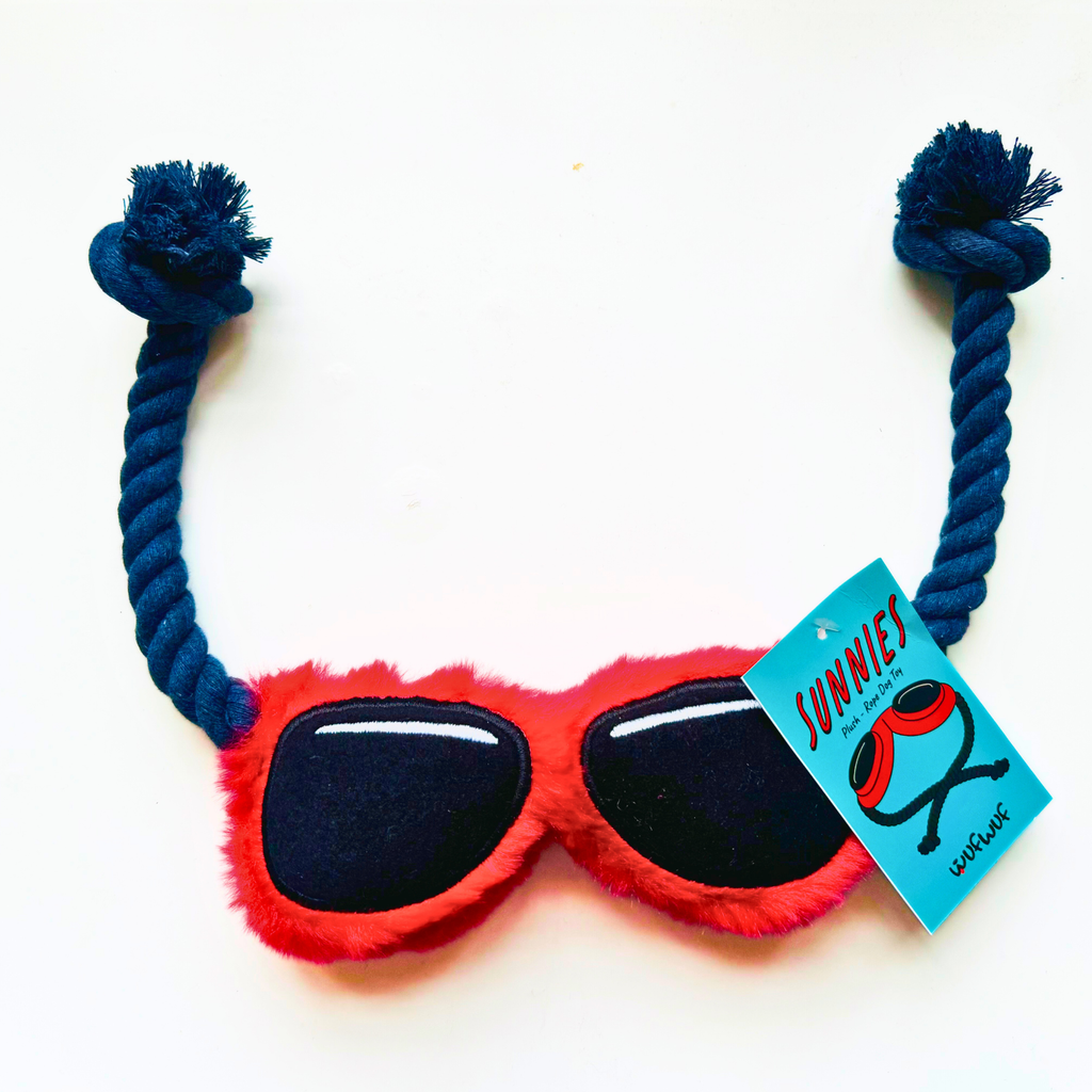 WufWuf Pilot Plush & Rope Dog Toy Bundle: Plane, Sunglasses