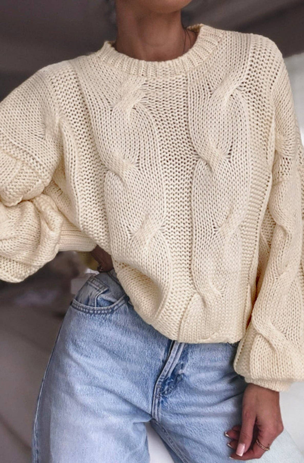 Nerina Light Knitted Jumper Sweater-Stone